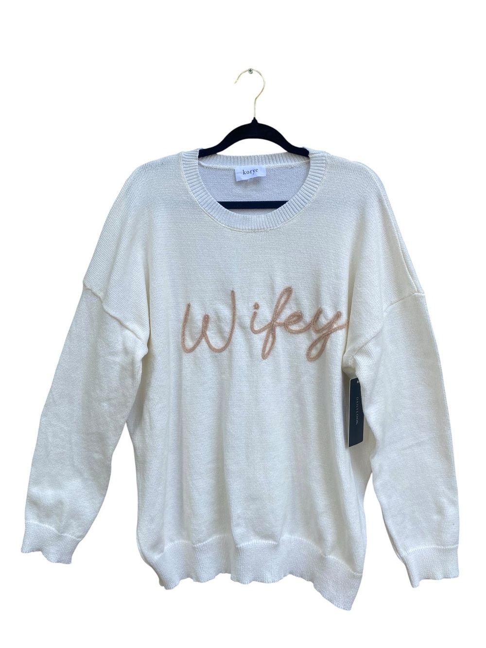 NWT Korye Wifey Script Long Sleeve White Crewneck Sweater Womens Plus Size 2X